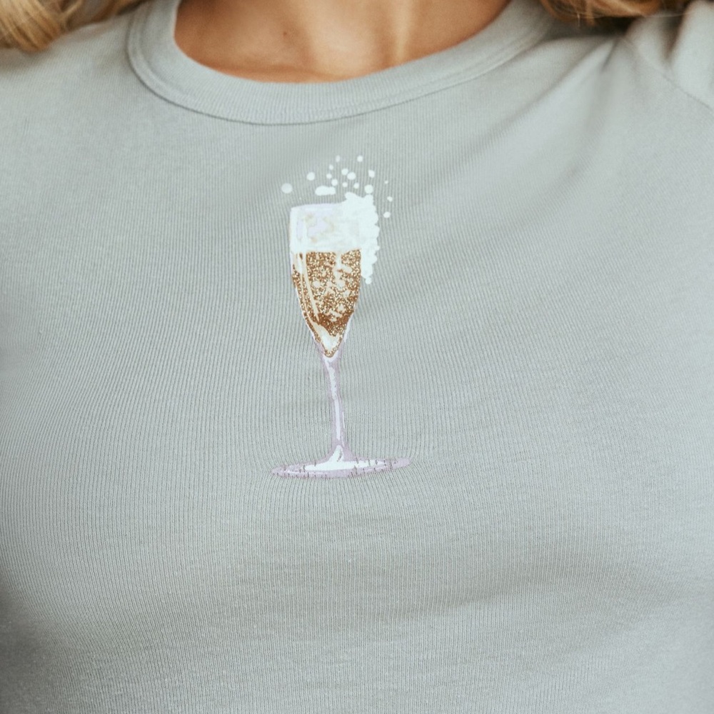 Kimchi Urban outfitters Gray party icon bubbly champagne graphic baby tee